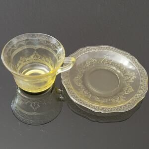 Federal Patrician Amber Yellow Depression 1 Glass‎ Cup and 1 Saucer